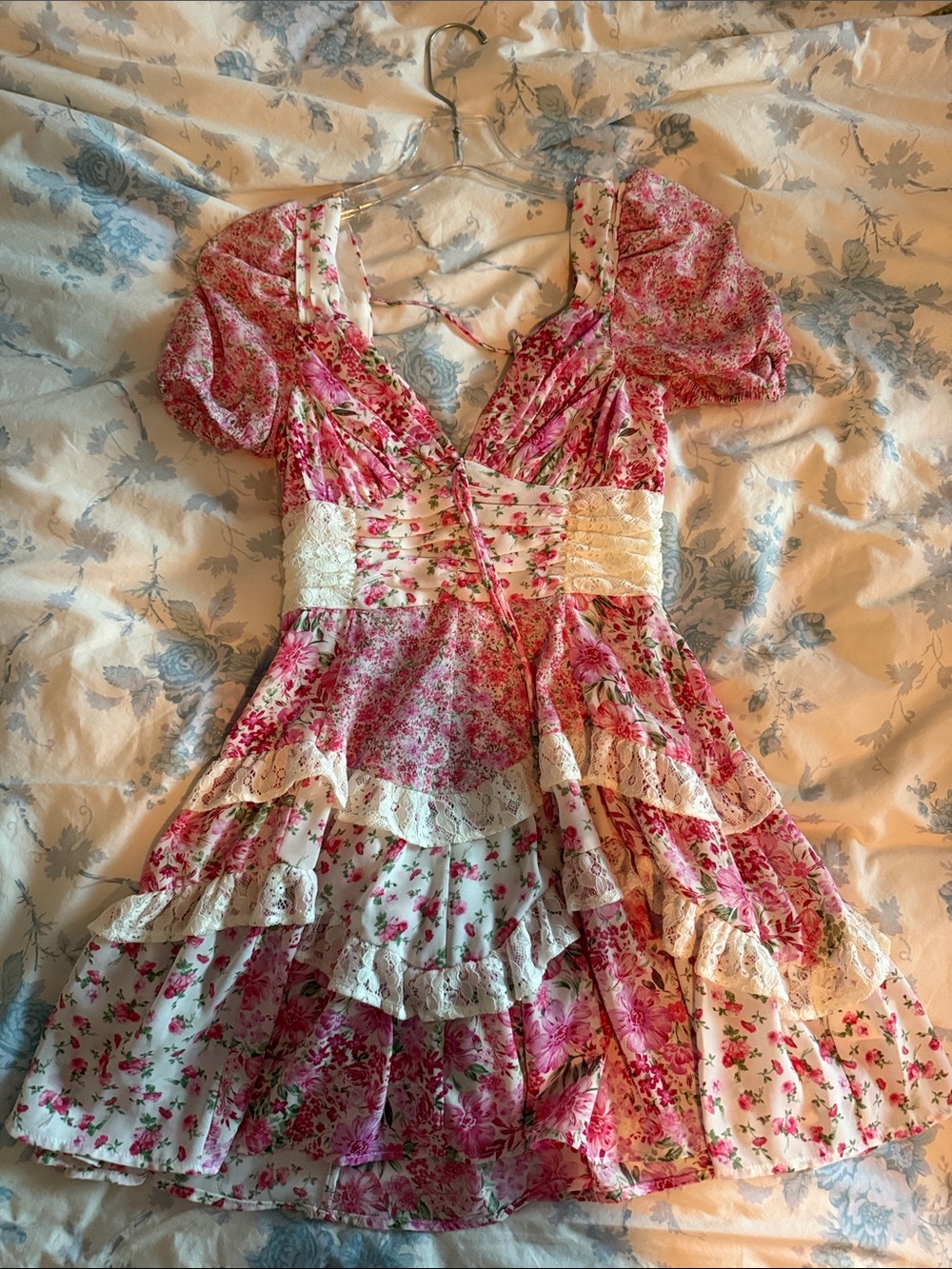 Floral Pink Tiered Ruffle Dress